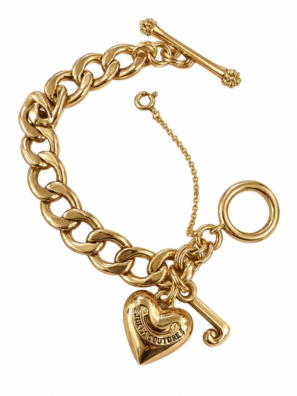 Juicy Couture Polished Gold Heart Toggle Charm Bracelet